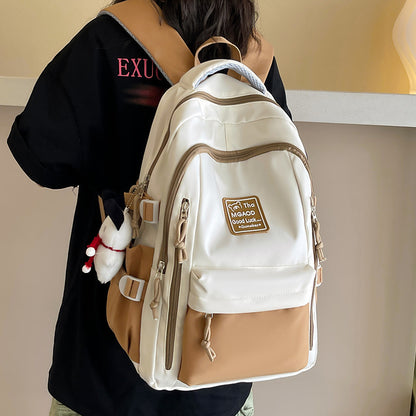 New Large Capacity Backpack Women's Japanese Style Contrast Color Fashion Brand College Students Bag Casual Travel Bag Computer Bag