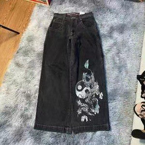 2023 Autumn and Winter  Hot Printed Denim Trousers Men's American Street Trendy, Personalized and All-Match Straight-Leg Trousers