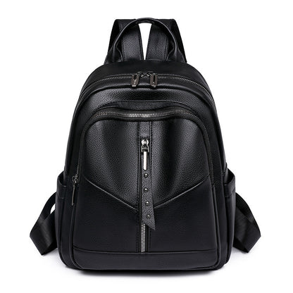 Cross-Border Soft Leather Women's Pu Backpack Pure Color All-Matching Waterproof Backpack High-Grade Soft Leather Women's Bag Wholesale