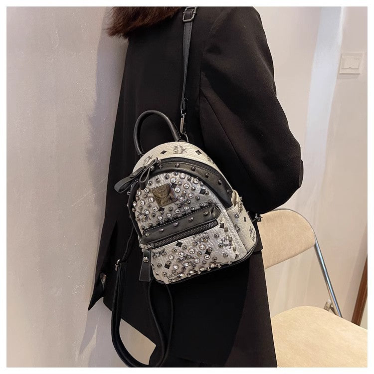 Backpack Dual-Use Crossbody Bag Women's Classic M Home Letter Printing Popular Diamond Rivets Large-Capacity Backpack Wholesale