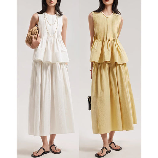 Spring and Summer Design Women's Clothing Niche Sleeveless Top Skirt Two-Piece Set Women's Casual Fashion Set