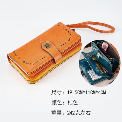 Retro Hot-Selling New Arrival Women's Coin Purse Zipper Button Anti-Magnetic Long Wallet HOTan and NEWn Large Capacity Clutch