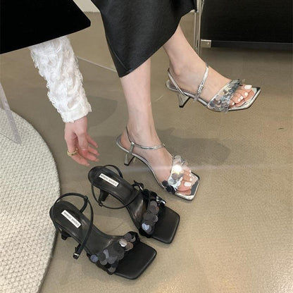 ikearlax Internet Famous Recommended  New HOTan and NEWn Style Fashion Sequins Open Toe High Heels Female Ankle-Strap Buckle Sandals