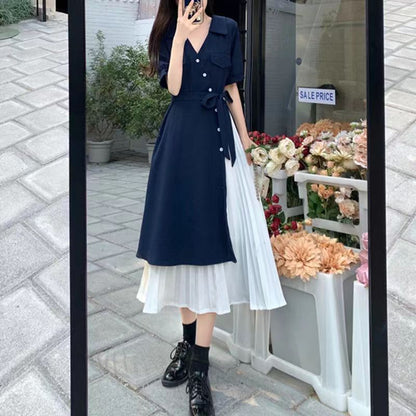 ikearlax Minority Design Chiffon Dress Women's Summer plus Size Plump Girls Irregular Elegant Hepburn Style A- line Dress