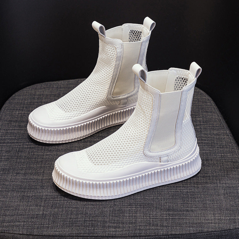 Summer New Mesh Breathable Martin Boots All-Match High-Top Mesh Boots Leather Short Boots Flat Sandal Boots Wholesale