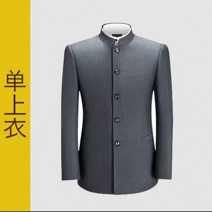 IKEARLAX  Zhongshan Suit Men's Youth Slim Fit Chinese Stand Collar Single Piece Suit Middle-Aged and Elderly Suit Chinese Style Suit Tang Suit