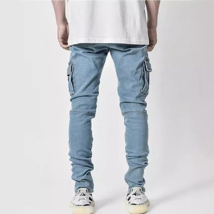 In Stock New Europe and America Cross Border New Jeans Men's Side Pocket Skinny Jeans Nk012