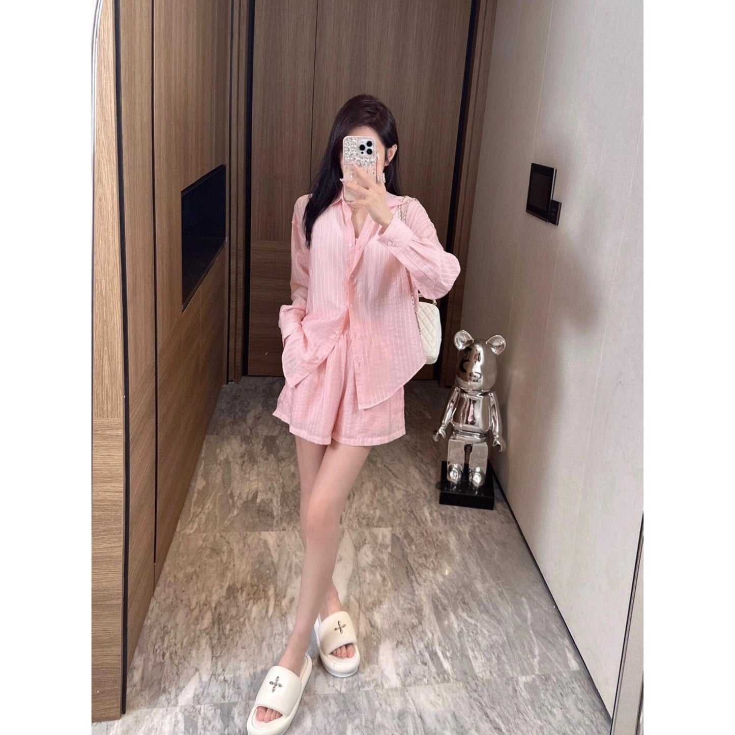 New RL Ruff Pony Embroidered Linen Suit Women's Summer Two-Piece Long-Sleeved Shirt High-Grade Shorts Suit Women's