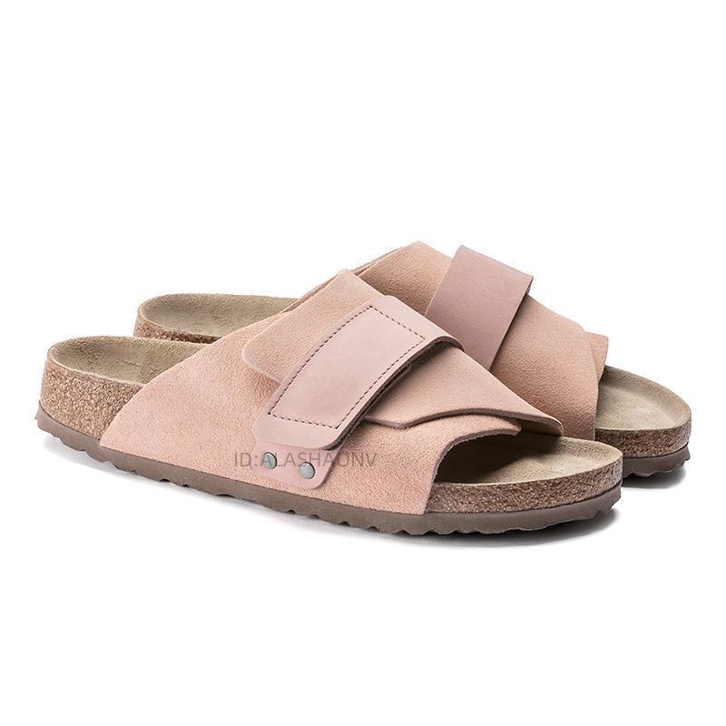 Full Cowhide Birkenstock Non-Slip Velvet Velcro Men's and Women's Same Style Boken Cork Sole One-Word Sandals Women's Outer Wear