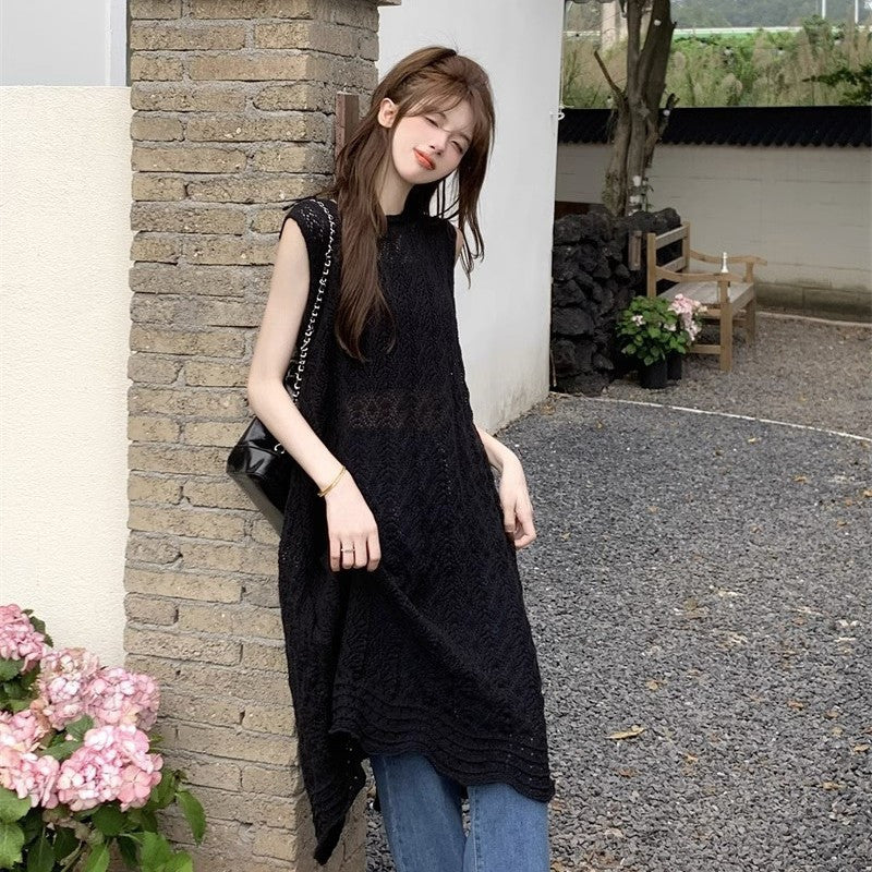 ikearlax Design Sense Niche Bandage Dress Blouse Knitted Vest Skirt Summer Women's Back Slit Maxi Dress Chic Skirt