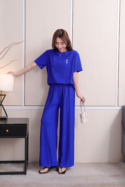 Southeast Asia Popular Chiffon Pleated Embroidery Suit Women's Summer Trousers Two-Piece Set Home Casual Fashion Set Suit