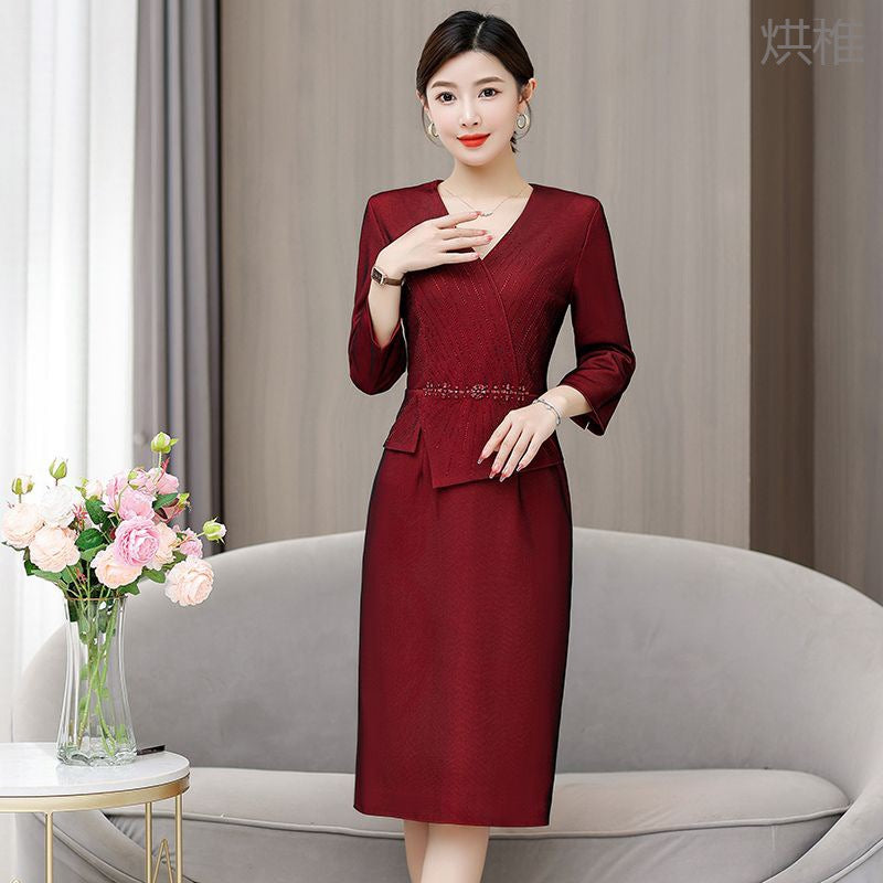 IKERRLAX Z Mother's Wedding Dress Fashion and Young Western Style Middle-Aged and Elderly Dress Fat Mother-in-Law Knot Wedding Reception Clothes