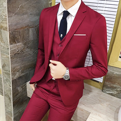 IKEARLAX  Suit Suit Men's Business Professional Spring Suit Three-Piece Korean Slim Fit Groom Wedding Suit British Four Seasons