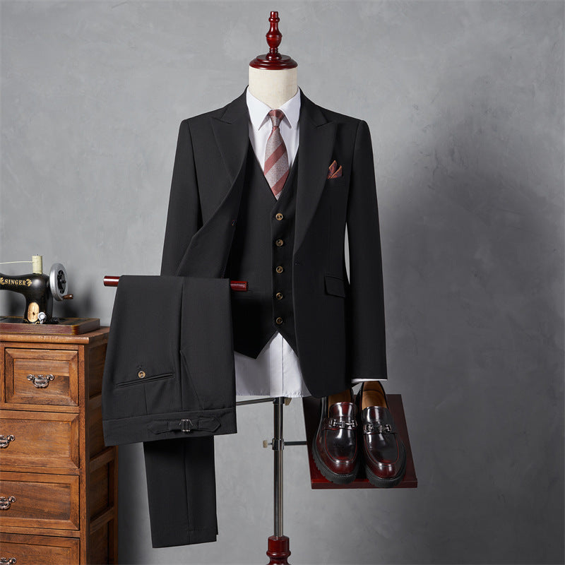 IKEARLAX  Suit Suit Men's Three-Piece Suit Trendy Korean Slim Fit Business Casual Small Suit Coat Groom Wedding Suit