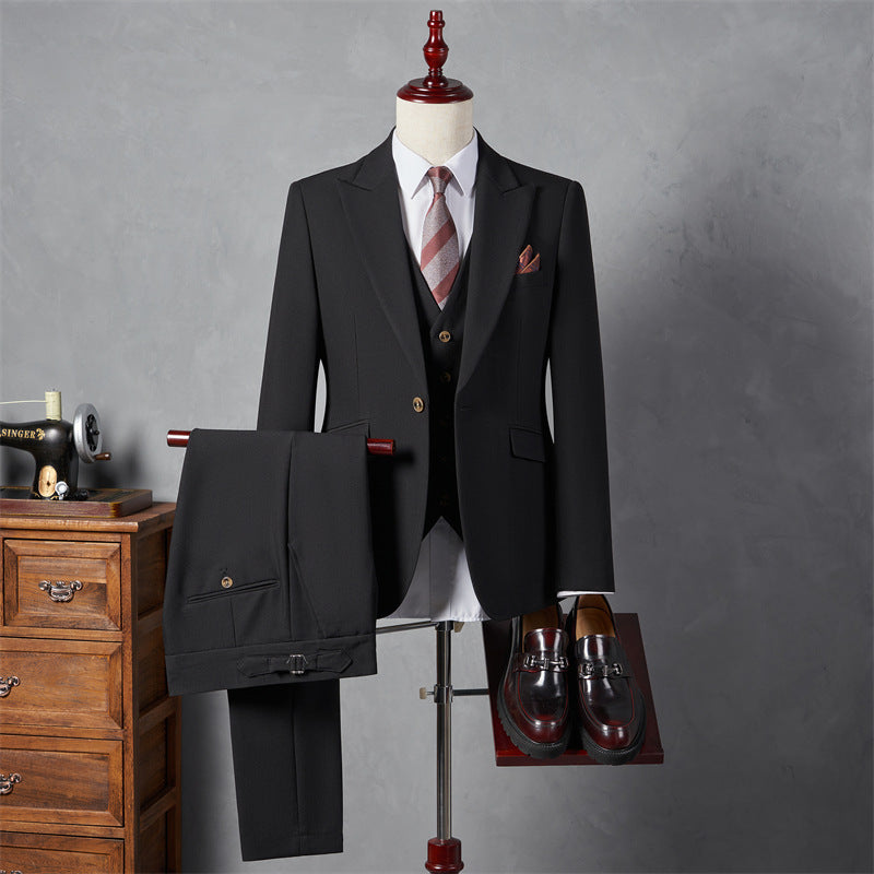 IKEARLAX  Suit Suit Men's Three-Piece Suit Trendy Korean Slim Fit Business Casual Small Suit Coat Groom Wedding Suit