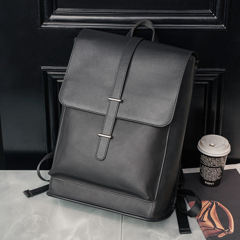 New Vintage Backpack Korean Style Fashion Men's Bag Travel Backpack Crazy Horse Pu Large Capacity Student Schoolbag Computer Bag