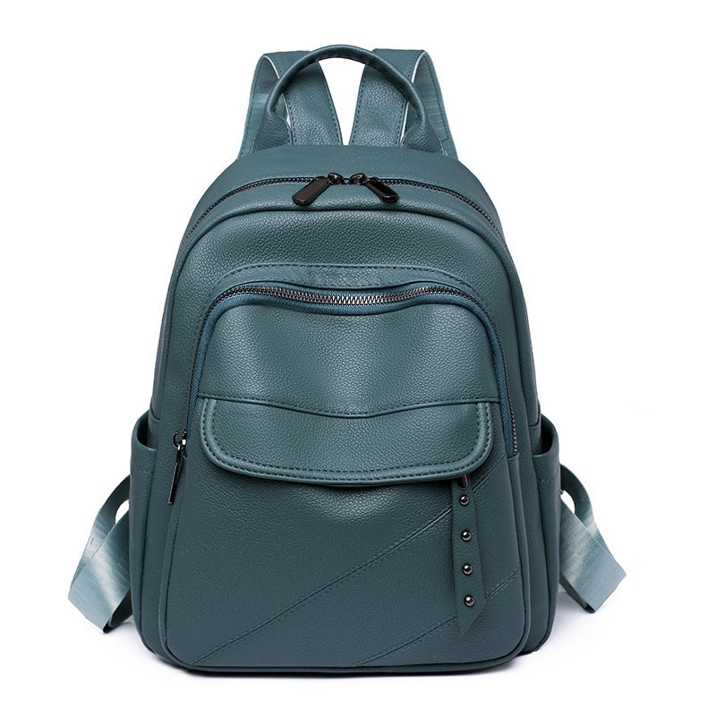 Cross-Border Soft Leather Women's Pu Backpack Pure Color All-Matching Waterproof Backpack High-Grade Soft Leather Women's Bag Wholesale