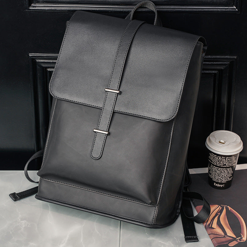 New Vintage Backpack Korean Style Fashion Men's Bag Travel Backpack Crazy Horse Pu Large Capacity Student Schoolbag Computer Bag