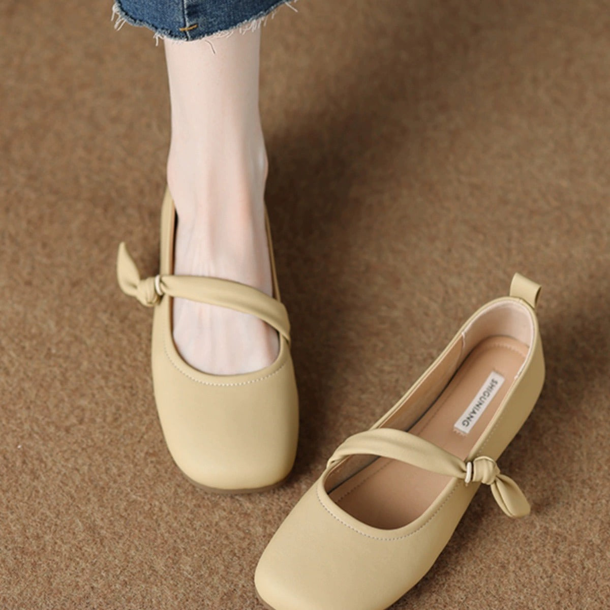 ikearlax Spring and Summer New  Style Soft Bottom Gommino Mary Jane Shoes Wanwan Style Shoes Gentle Shallow Mouth Flat Pumps Women