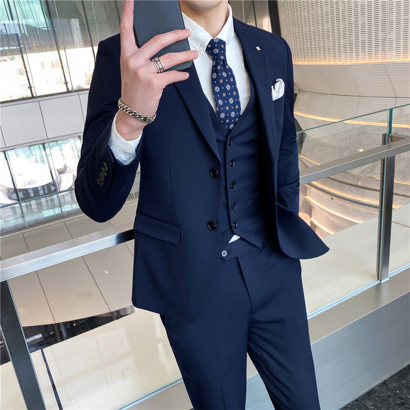 IKEARLAX  Suit Men's Business Casual Three-Piece Suit Business Clothing Suit Korean Best Man Groom Wedding Suit