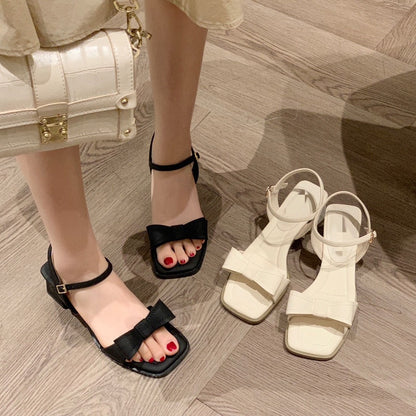 ikearlax All-Matching Graceful Chunky Heel Sandals  Summer New Lady Style Buckle Strap Square Toe High Heel Open-Toed Roman Sandals