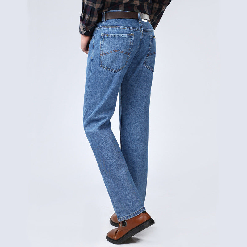 2024 Middle-Aged and Elderly Deep Crotch Cotton Autumn Apple Jeans Men's High Waist Thin Straight Loose Dad Outfit Pants