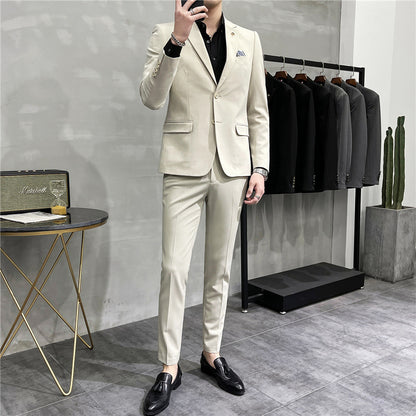 IKEARLAX  Suit Men's Two-Piece Suit Business Professional Formal Wear Small Suit Korean Slim Best Man Groom Wedding Suit Suit