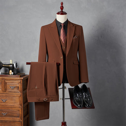 IKEARLAX  Suit Suit Men's Three-Piece Suit Trendy Korean Slim Fit Business Casual Small Suit Coat Groom Wedding Suit