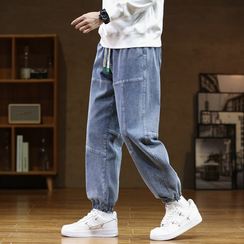 Cargo Jeans Men's Loose plus Size Autumn and Winter plus-Sized plus-Sized Fat Man Autumn Ankle Banded Pants Men's Fashion