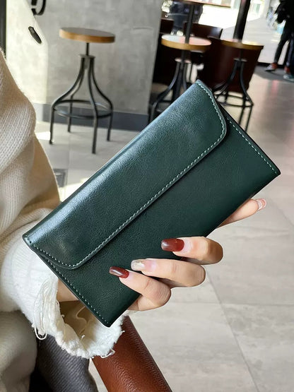 2024 New Hotan and Newn Famous Long Wallet Women's Leather Buckle Simple Business Cowhide Thin Wallet Card Fashion