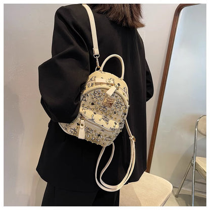 Backpack Dual-Use Crossbody Bag Women's Classic M Home Letter Printing Popular Diamond Rivets Large-Capacity Backpack Wholesale