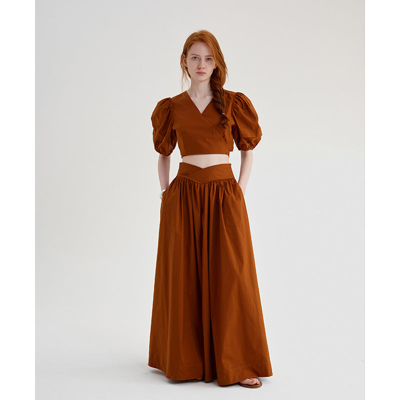 Textile Song Fried Street Anti-Aging Fashion Mature Women Suit Summer Brown Capable Graceful and Fashionable Two-Piece Long Dress