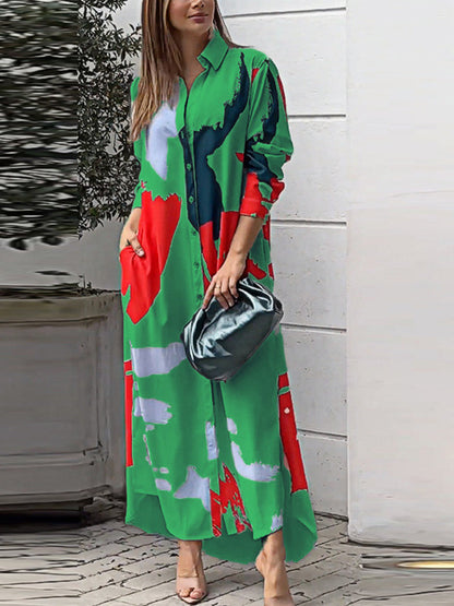 ikearlax Spring Women's Clothes Independent Station HOTan and NEWn Fashion Casual Printing Loose Split Long Shirt Shirt Dress