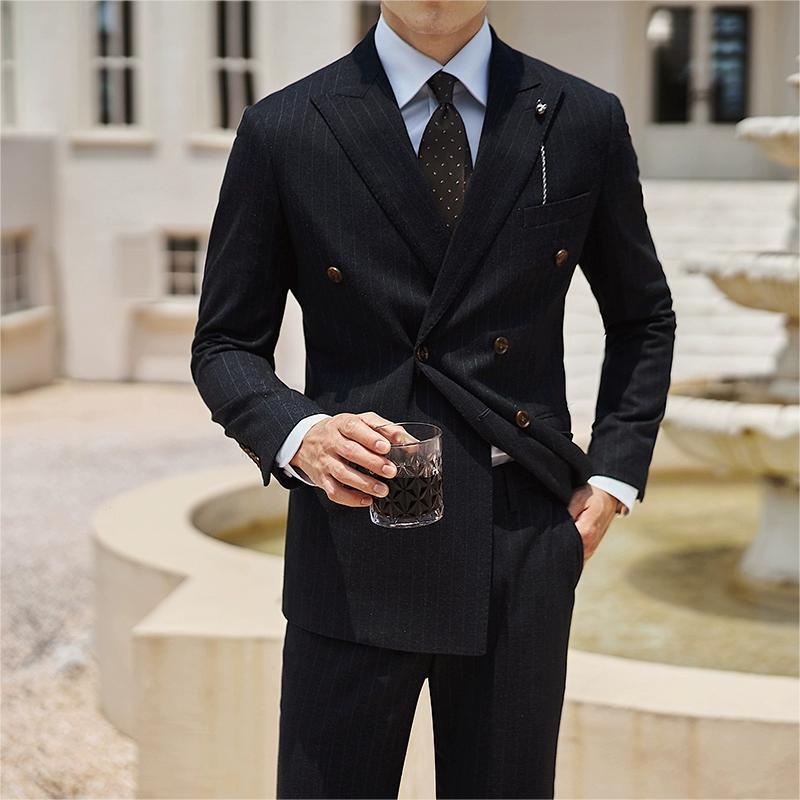 IKEARLAX  23 New Autumn and Winter New Suit Casual Pants Korean Casual Pants Men's Striped Double Breasted Suit Dress