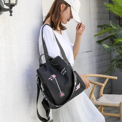 New Chinese Backpack Female Chinese Style Embroidery Solid Color Backpack Casual Temperament Female Anti-Theft Ethnic Style Travel One Shoulder Bag