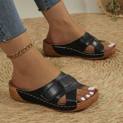 Summer New Platform Slippers Cross Strap Velcro Slippers Fish Mouth Foreign Trade plus Size Women's Beach Sandals