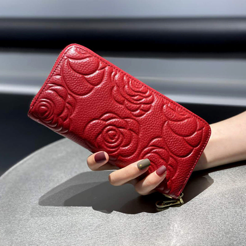 First Layer Cowhide Clutch Wallet Women's New HOT Trade  Clutch HOTan and NEWn Leather Women's Bag Embossed Wrist Bag