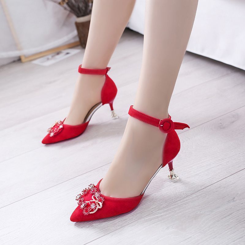 ikearlax Retro High Heels Cheongsam Pumps Printed Cloth Auspicious Phoenix Tail Pattern Women's Shoes with Buckle Stiletto Heel Hollowed Sandals