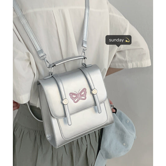 Niche Silver Butterfly Backpack Bags Women's  New Trendy Fashion Student Backpack Versatile Handheld Travel Bag