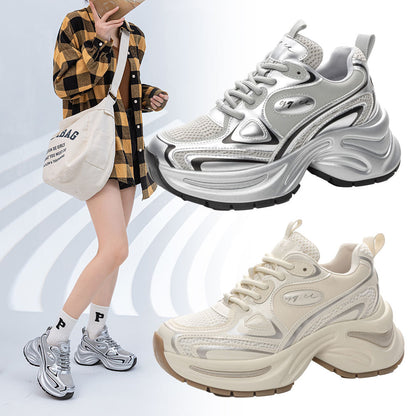 ikearlax White Lu Same Ggcc Shining Galaxy  Spring New Dad Shoes Women's Platform Increased by Silver Sneaker