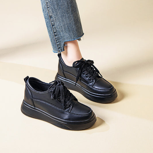 ikearlax New Genuine Leather Elevator Pumps Small Size Women's Shoes 31323 300 Wedge Casual Sneakers Cowhide Platform Black