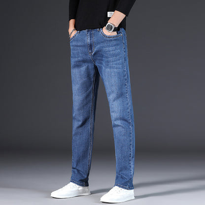 2023 New Fall Slim Fit Trousers Mid-High Waist plus Size Straight Pants Men's Middle-Aged Stretch Cotton Jeans