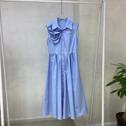 IKEARLAX European and American Foreign Trade  Exclusive for Cross-Border  New Cotton Sleeveless Waist A- line Dress Summer Skirt