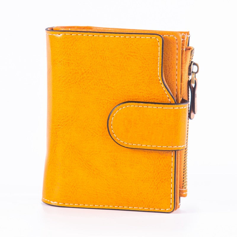 New Hot Sale Women's Leather Wallet Short HOTan and NEWn Oil Wax Cowhide Women's Multi-Functional Multi-Card-Slot Coin Purse