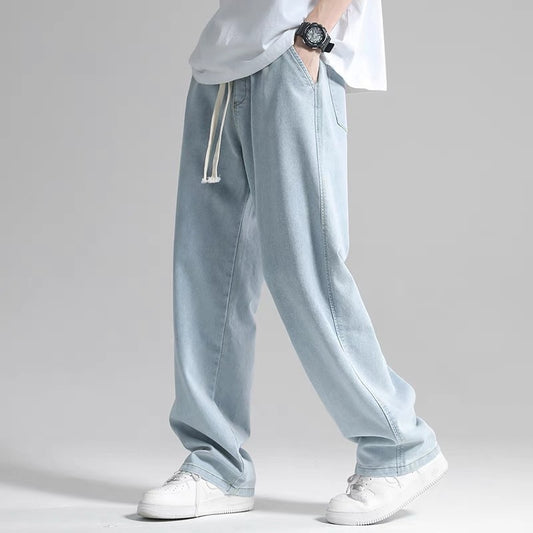 Straight Jeans Men's New Summer Thin Fashion Brand Loose Drooping Wide Leg Draped Mop Trousers Casual Pants