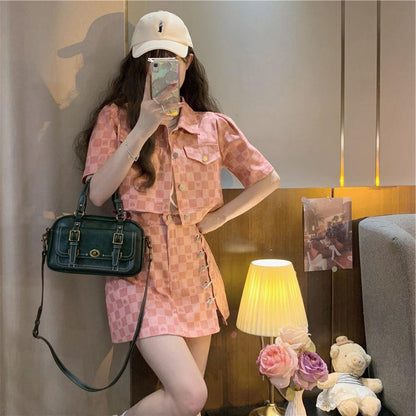 Chanel Suit Women's Summer Wear  New Design Sense Love Plaid Short Short Sleeve Jacket Two-Piece Set