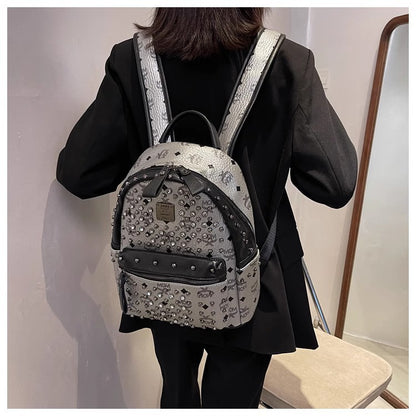 Backpack Dual-Use Crossbody Bag Women's Classic M Home Letter Printing Popular Diamond Rivets Large-Capacity Backpack Wholesale