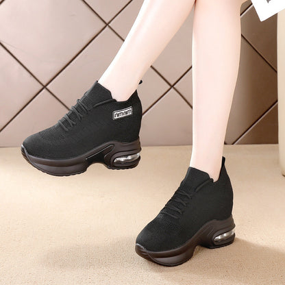 ikearlax In Stock Generation Black Sneaker Women's Cross-Border Autumn Fat Feet Wide Feet Soft Bottom Soft Surface Comfortable Height Increasing Shoes