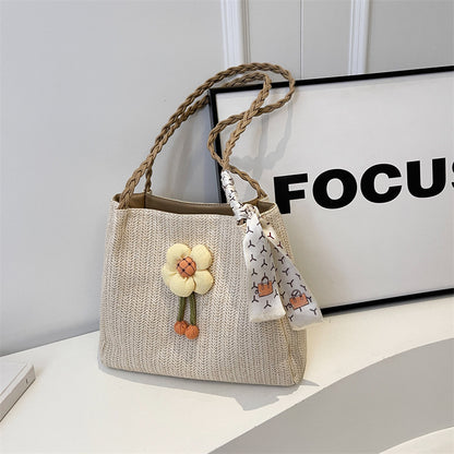 Niche Woven Bucket Bags  New Class Commuter Tote Women's Large Capacity Vacation Shoulder Straw Bag