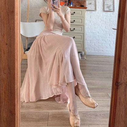 Small Gentle and Slim-Fit Fishtail Skirt Long Twinset New Style Pink High Waist A- line Fairy Skirt Women's Fashion